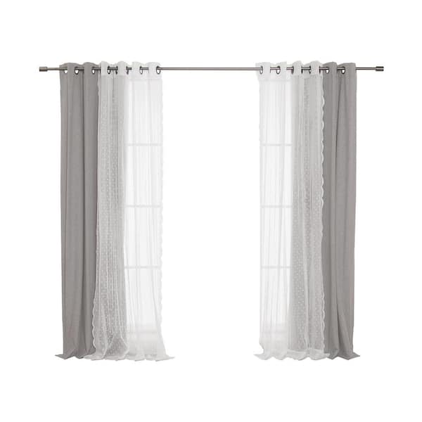 Best Home Fashion 52 in. W x 96 in. L Pretty Dot Sheer and Linen Textured Grommet Blackout Curtains in Grey