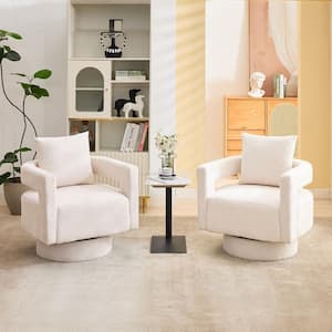 Modern Circle Chenille Boucle Farbic Beige Swivel Accent Arm Chair, Reading Chair for Bedroom Living Room(set of 2)