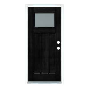 36 in. x 80 in. Left-Hand Inswing Low-E Clear Glass Black Painted Classic Craftsman Fiberglass Prehung Front Door