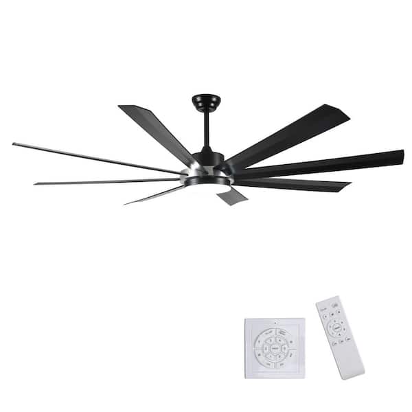 Jushua 72 in. Industrial Ceiling Fan with Light, 8 Reversible Blades, 6-Speed Remote Control for Home Commercial Use, Black