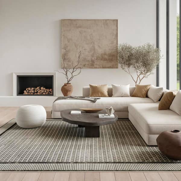 Nordic Ivory Grey 9 ft. x 12 ft. Geometric Contemporary Area Rug