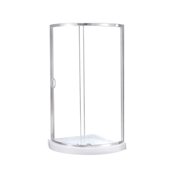 Breeze 32 in. L x 32 in. W x 76.97 in. H Corner Shower Kit with Clear Framed Sliding Door in Chrome and Shower Pan