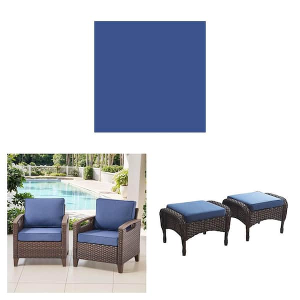 Light Luxury Brown Wicker Outdoor Patio Couch Sofa with Blue Cushion, Lounge Chair (2-Pack) and Ottoman (2-Pack) Combo