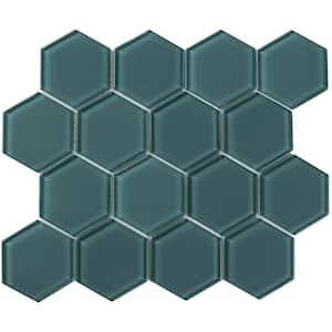 3 in. Beehive 10.25 in. x 11.75 in. Hexagon Marine Gloss Glass Mesh-Mounted Mosaic Tile (9.13 sq. ft./Case)