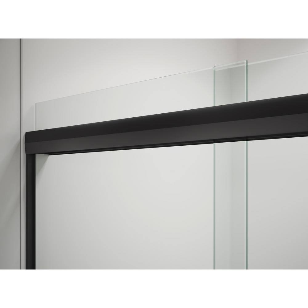 Matte Black Frameless Sliding Shower Door with Clear Glass Panels