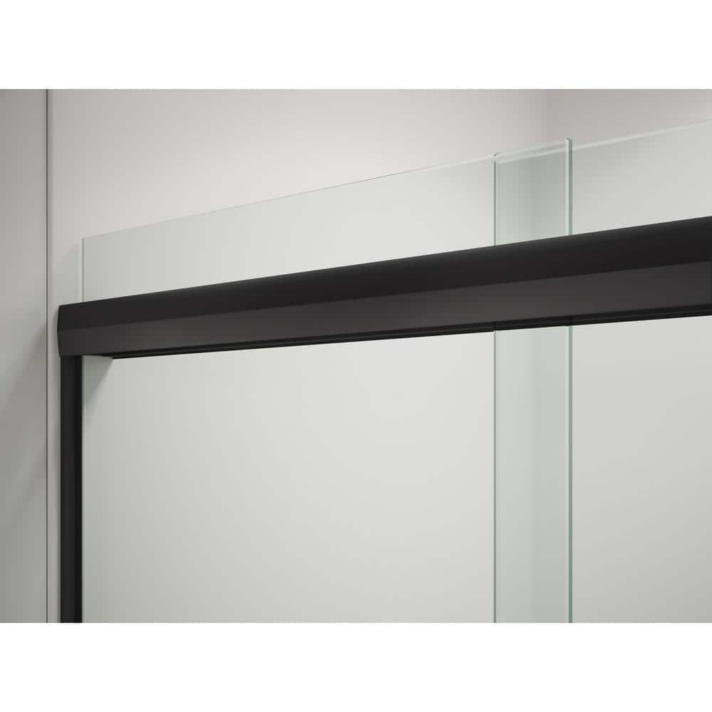 Pleat 63-9/16" Frameless Sliding Bath Door with Crystal Clear Glass and Matte Black Frame