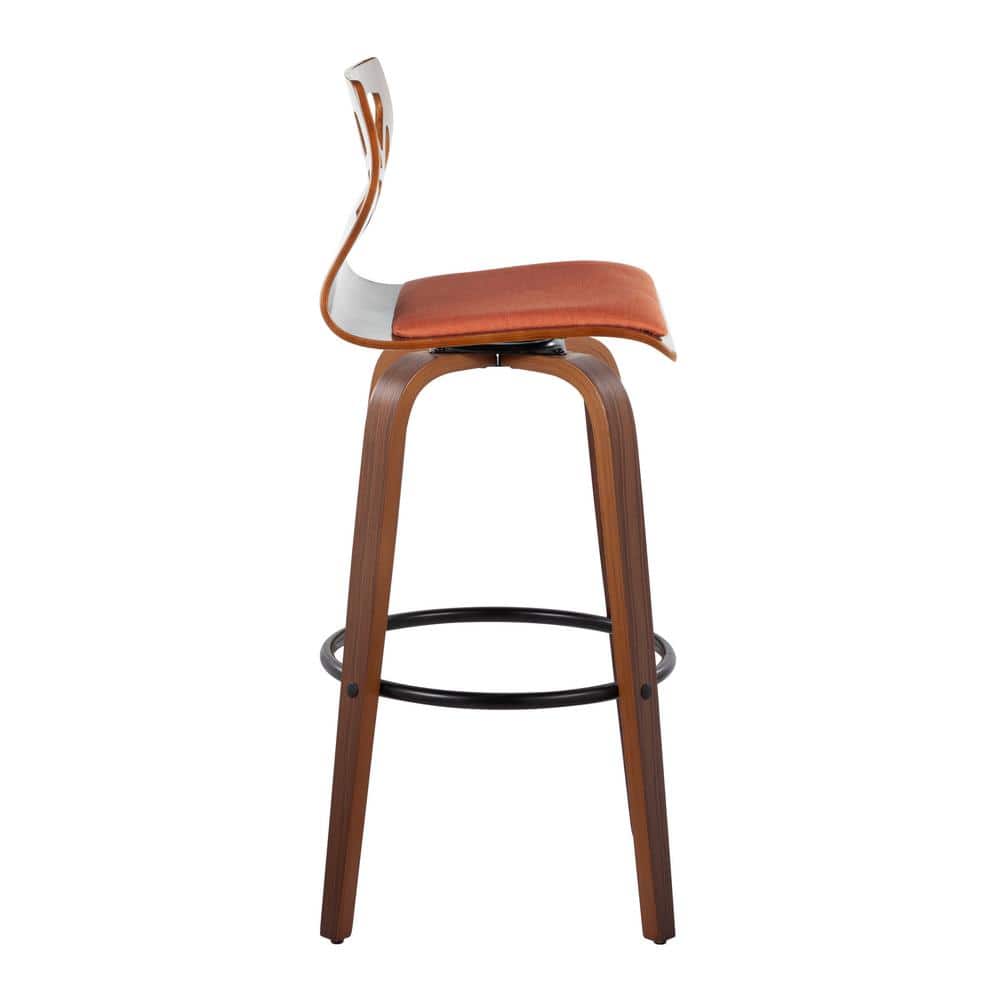 Folia 30" Orange Wood and Metal Swivel Barstool Set