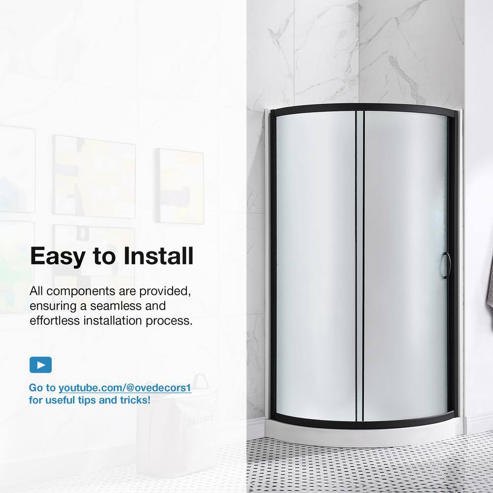 Matte Black Frosted Glass Round Corner Shower Kit