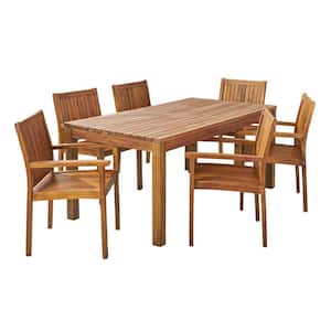 Wiloson Teak Brown 7-Piece Wood Outdoor Dining Set