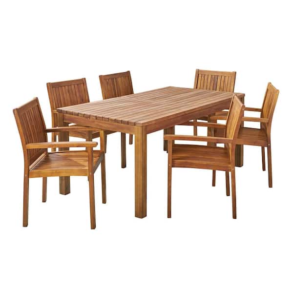 Wiloson Teak Brown 7-Piece Wood Outdoor Patio Dining Set