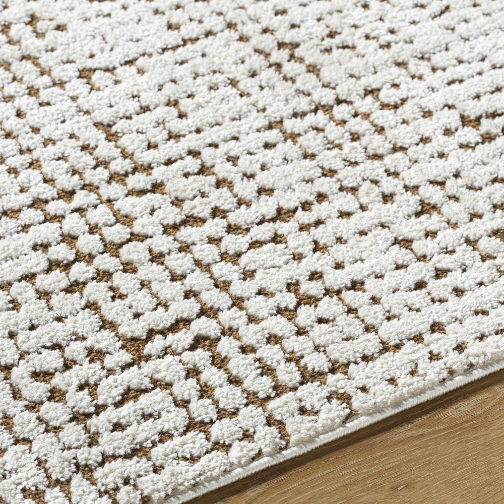 Ivory and Brown High Pile Polyester Area Rug, 5'3" x 7'