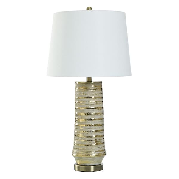 StyleCraft Cream Table Lamp with White Linen Shade 31 in.