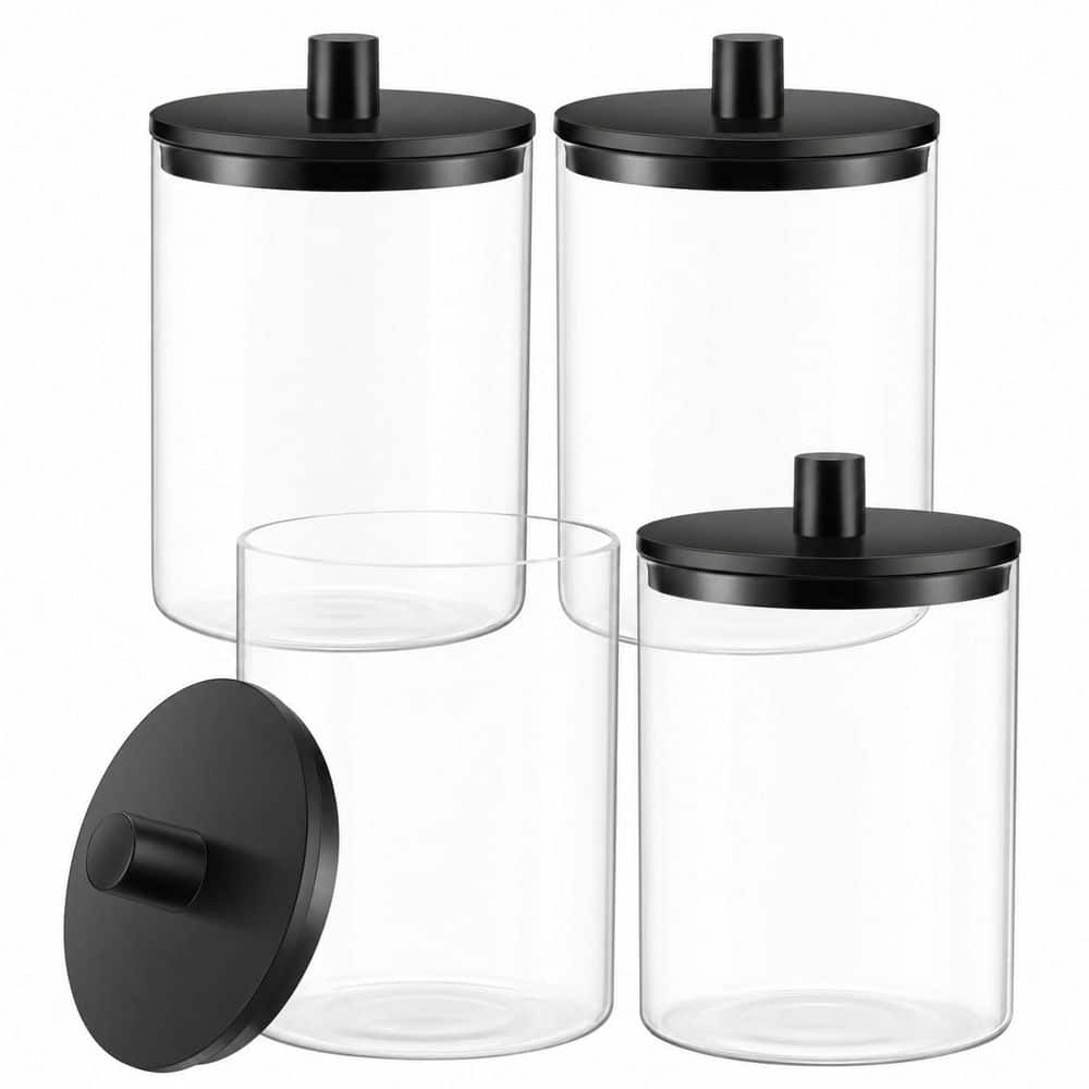 4-Piece 10 oz Glass Q Tip Holder Dispenser Set with Lids, Black Bathroom Vanity Storage Jars price history on PriceWatchPro