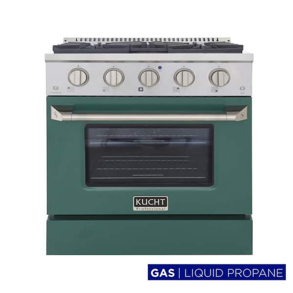 Pro-Style 30 in. 4.2 cu. ft. Propane Gas Range with Sealed Burners and Convection Oven in Green Oven Door