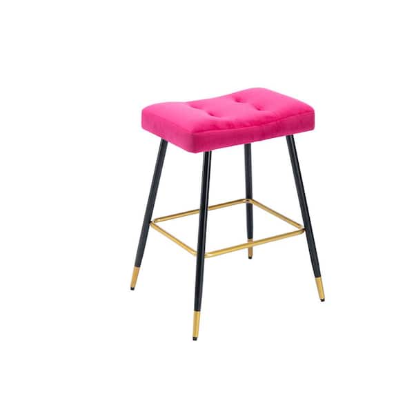 Jushua 26.34 in. Rose Red Backless Wood Frame Vintage Bar Stools Footrest Counter Height Dining Chairs
