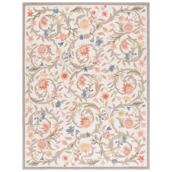 Chelsea 11 ft. x 15 ft. Ivory Solid Color Floral Border Area Rug