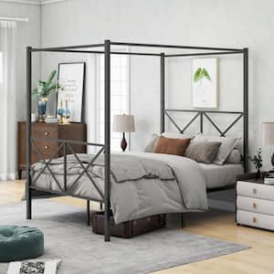 77.95 in. W Black Full Metal Canopy Platform Bed Frame with X Shaped Frame
