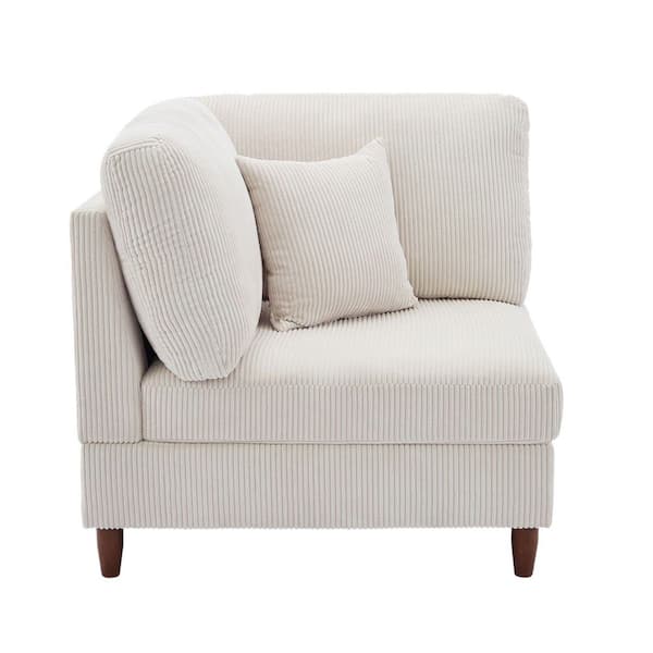 Beige Corduroy Fabric Left Arm Facing Sectional Corner Arm Chair with Wood Legs(Set of 1)