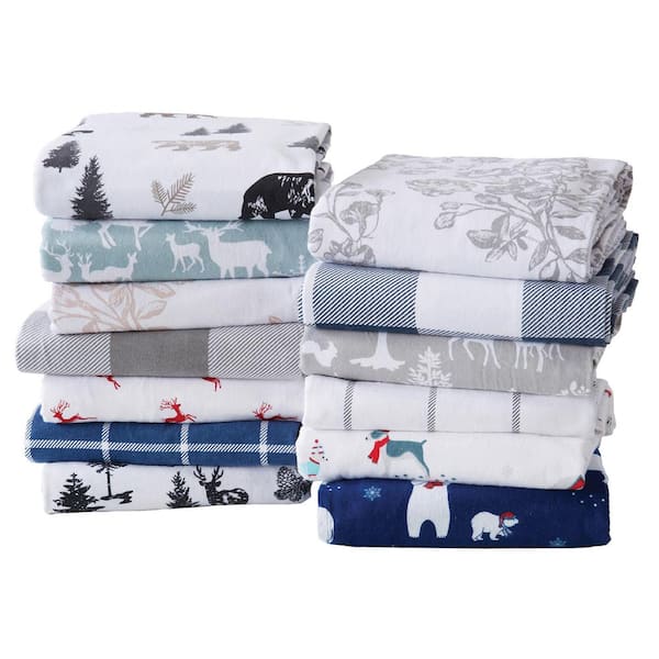 FRESHFOLDS 4-Piece Multi-Colored 100% Turkish Cotton Queen Premium Flannel Sheet Set