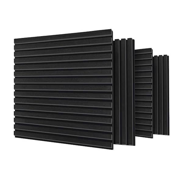 0.83 in. x 23.62 in. x 23.62 in. Black Oak Wood Veneer Surface Acoustic Panel, MDF Decorative Wall (4 Piece)