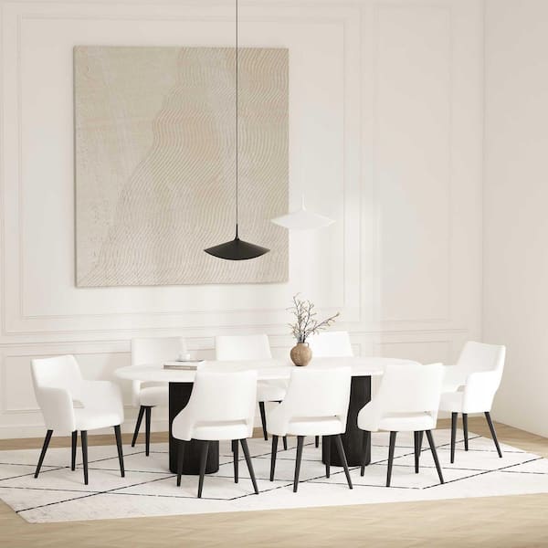 Tremont Modern White Faux Leather Upholstered Dining Arm and Side Chair Set with Metal Legs (Set of 8)