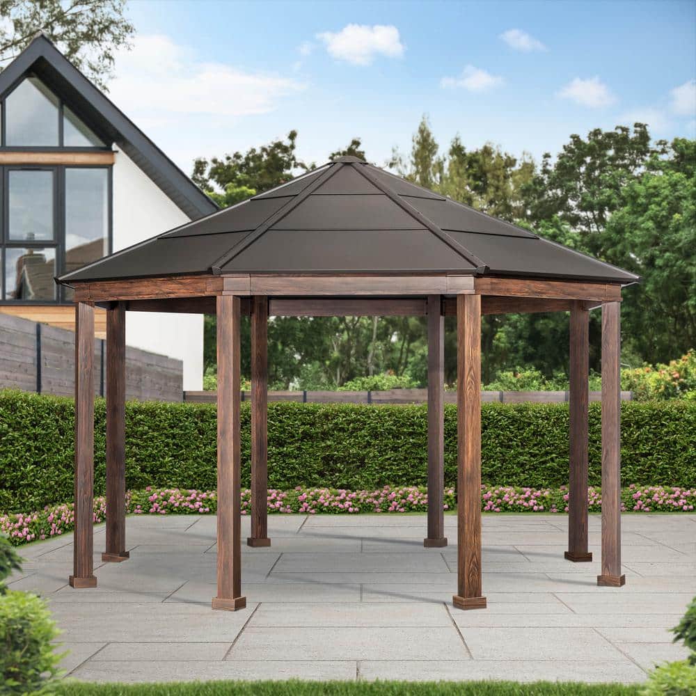 Daybreak 15 ft. Brown Steel Hardtop Patio Gazebo