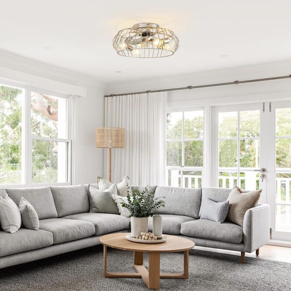 19.7 in. Indoor 4-Light Antique Silver Fandelier Flush Mount Ceiling Fan with Lights and APP/Remote Included