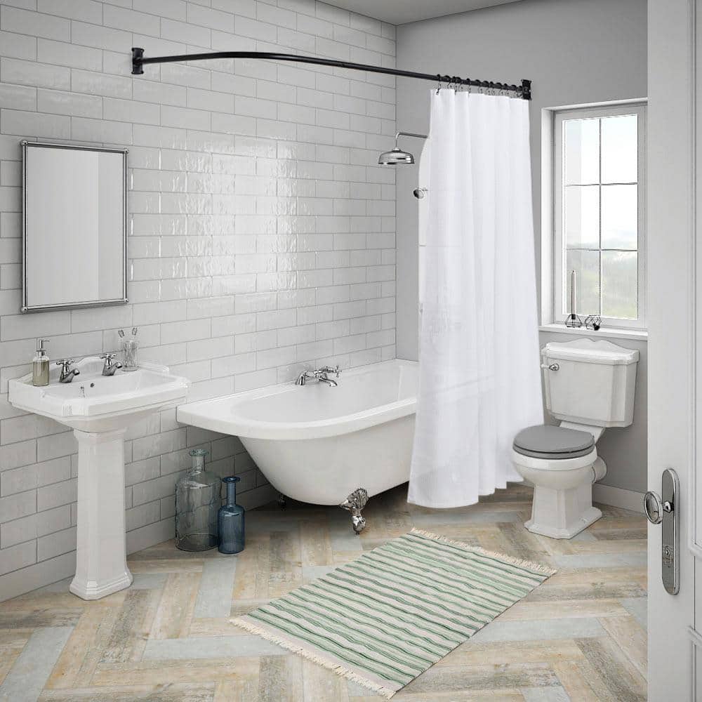 Black Aluminum L-Shaped Wall Mounted Shower Curtain Rod