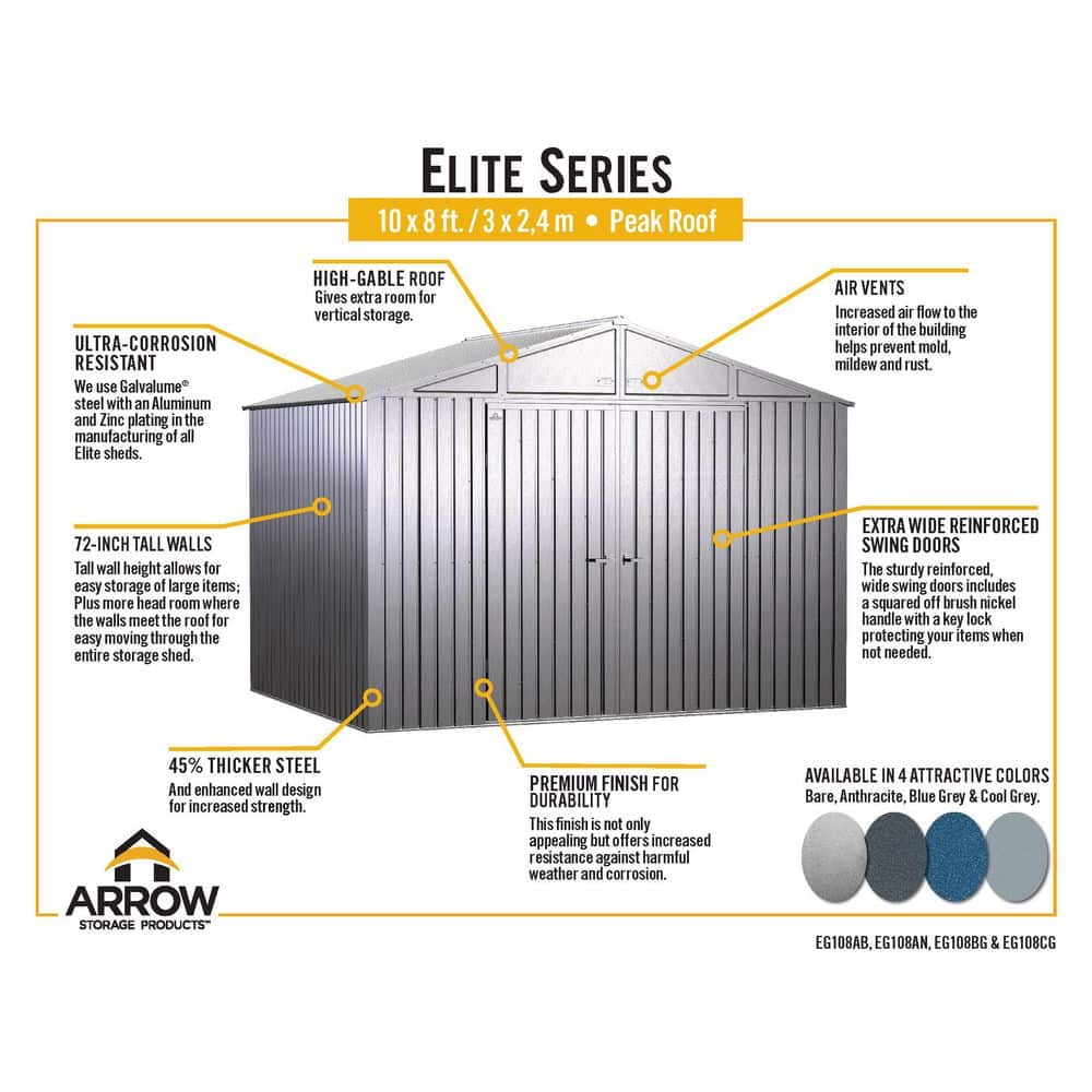 Elite 10' x 8' Anthracite Steel Storage Shed Kit
