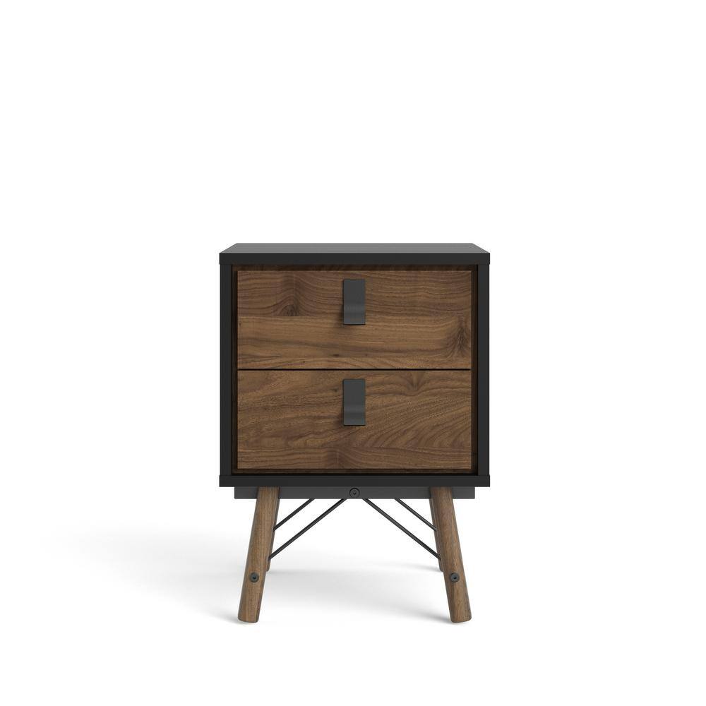 Ry Black Matte and Walnut 2-Drawer Nightstand