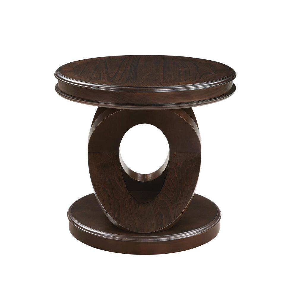 Liam 22 in. Walnut Round MDF and Solid Wood Veneer End Table, Side Table with X-Shaped Base - thumbnail 2