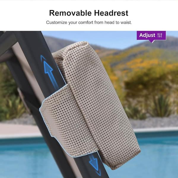 Oversize Black Frame Lounge of 2-Pieces Aluminum Outdoor Chaise Lounge with Cushion and Armrests, Beige