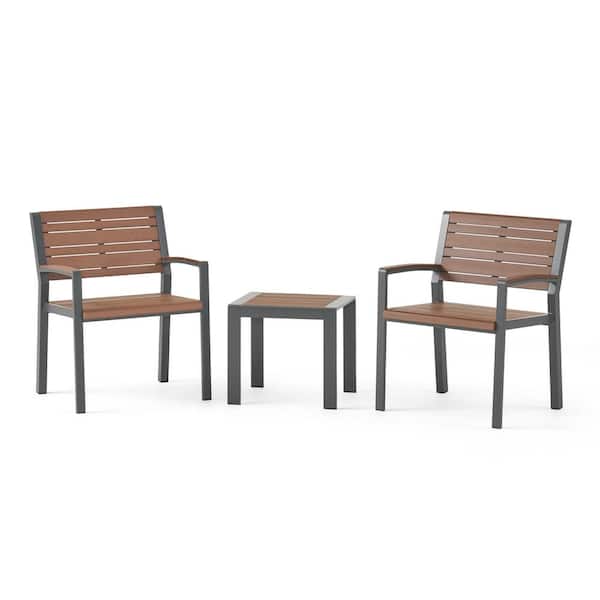 Noble House Geary 3-Piece Aluminum Outdoor Patio Conversation Set