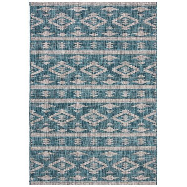 SAFAVIEH Courtyard Teal/Gray 7 ft. x 10 ft. Indoor/Outdoor Area Rug