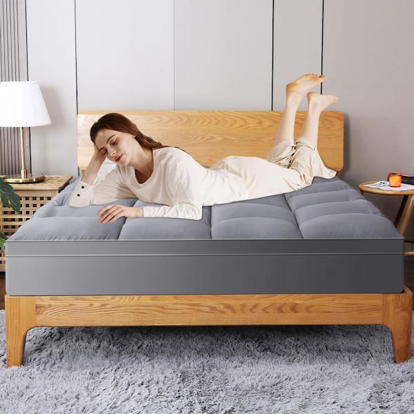 Valthie Gray Extra Thick Mattress Pad Cover Back 8-25" Elastic Deep Pocket Down Alternative Queen Mattress Topper