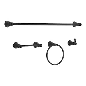 Melina 4-Piece Bath Hardware Set with 24 in. Towel Bar, TP Holder, Towel Ring and Robe Hook in Matte Black