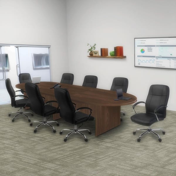 Legacy 144 in. Neo Walnut Racetrack Laminate Conference Table Desk with Charging Port
