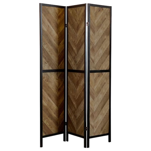 Coaster Marlene Rustic Tobacco and Black Herringbone Pattern 3-Panel Screen