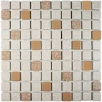 Crystalline Square Beige 12 in. x 12 in. Porcelain Mosaic Tile (9.79 sq. ft. / Case)