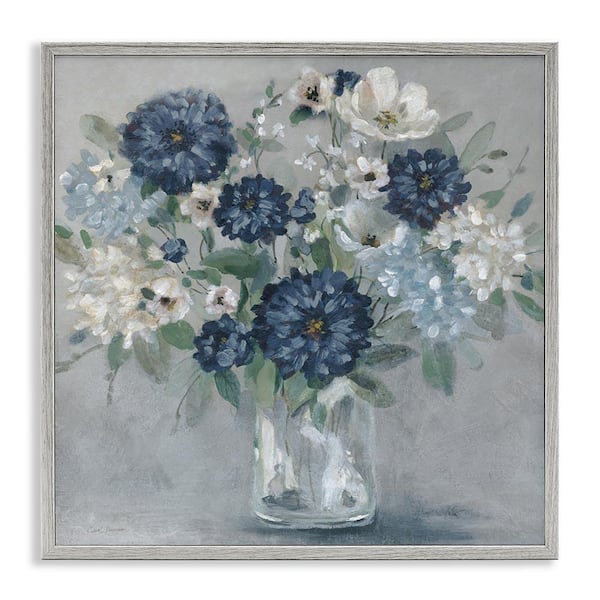 Blue Mums Mixed Bouquet by Carol Robinson Gray Framed Nature Giclee Art Print 12 in. x 12 in.