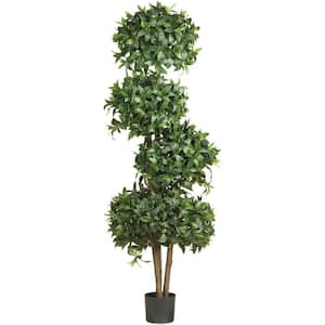 69 in. Artificial H Green Sweet Bay Topiary with 4 Balls Silk Tree