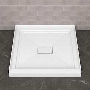 Single Threshold Alcove Shower Pan Base Acrylic Square Shower Tray 36 in. L x 36 in. W with Center Drain in White