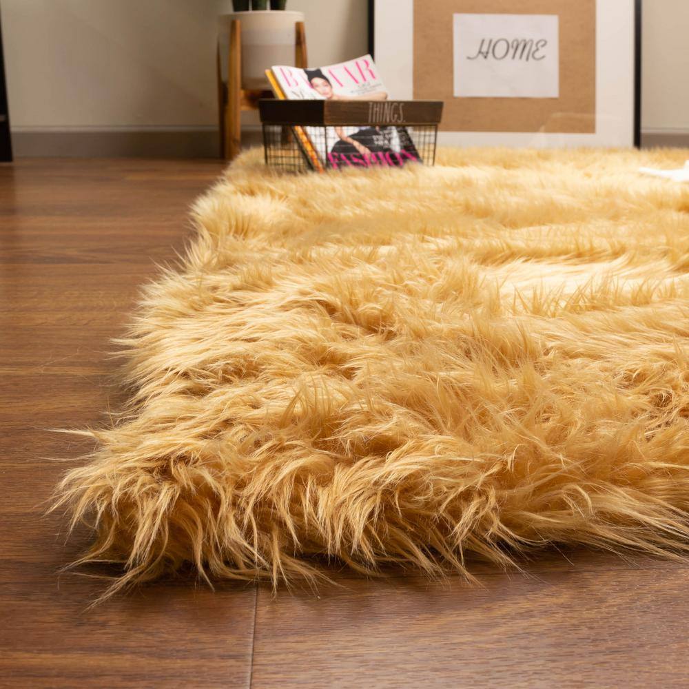 Serene Light Brown Faux Sheepskin Shag Rug 4' x 6'