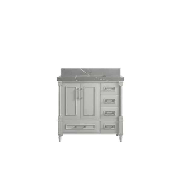 Willow Collections Hudson 36 in. W x 22 in. D x 36 in. H Single Sink Bath Vanity Center in Gray with 2 in. Piatra Quartz Top