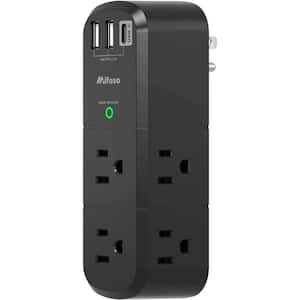 6-Outlet Power Strip Surge Protector with 3 USB Ports and 1800 Joules in Black