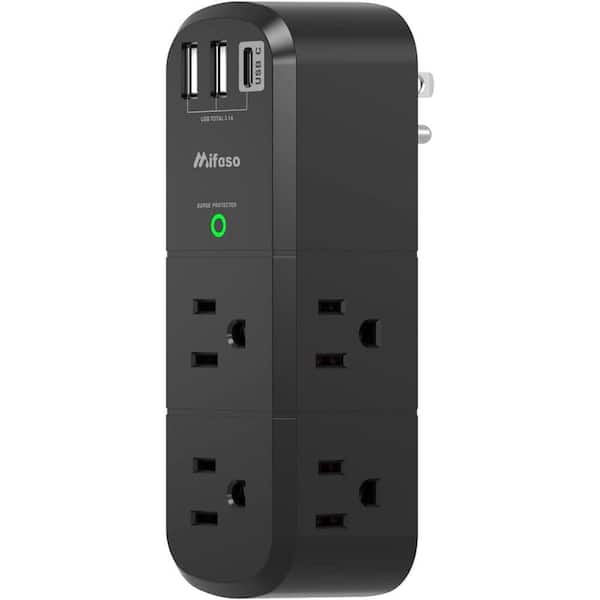 Etokfoks 6-Outlet Power Strip Surge Protector with 3 USB Ports and 1800 Joules in Black