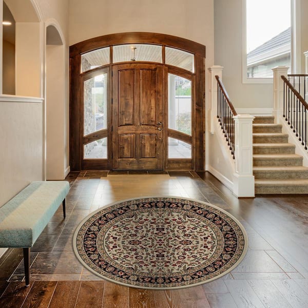 Jewel Kashan Ivory/Black 5 ft. Round Area Rug