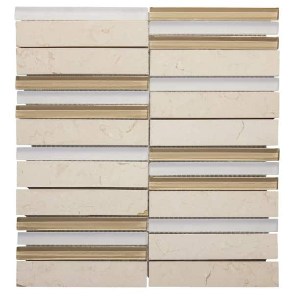 Jeffrey Court Stacked Honey 12.75 in. x 11.75 in. x 8 mm Glass and Beige Marble Mosaic Wall Tile