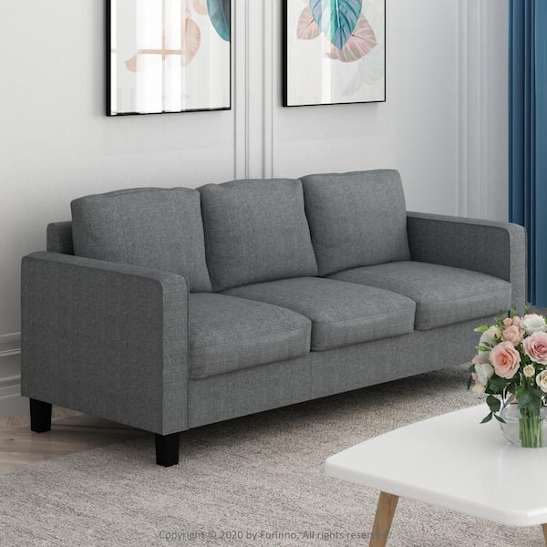Furinno Bayonne 75 4 In Gunmetal Polyester 3 Seater Lawson Sofa With Square Arms Fsgm The Home Depot