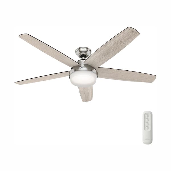 Hunter Salido 60 In Led Indoor Brushed Nickel Ceiling Fan With Light And Remote 59229 The Home Depot - 60 Inch Ceiling Fan With Remote